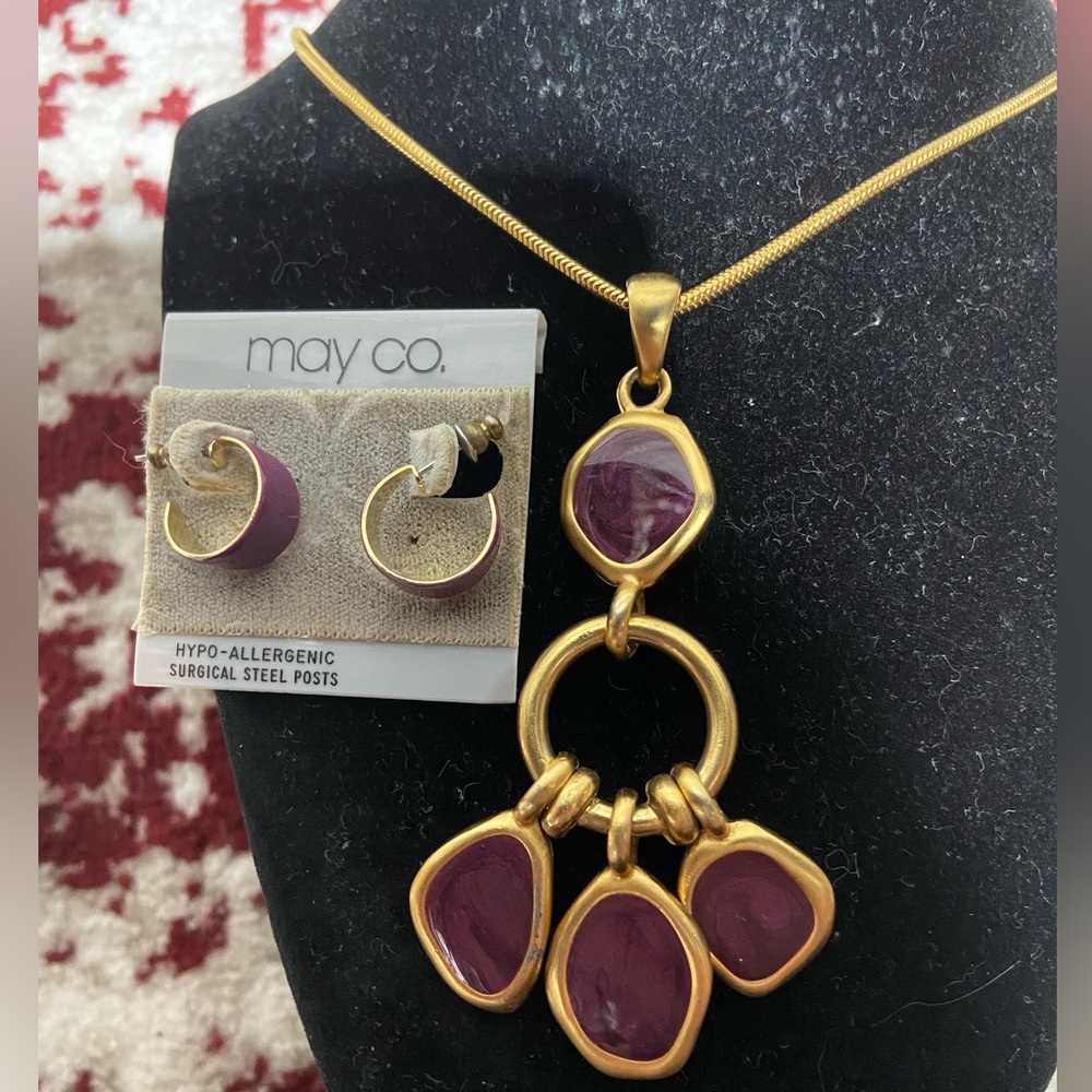 Gold Tone Anne Klein, Snake Pendant Necklace and NWT May Co. Pierced Earrings